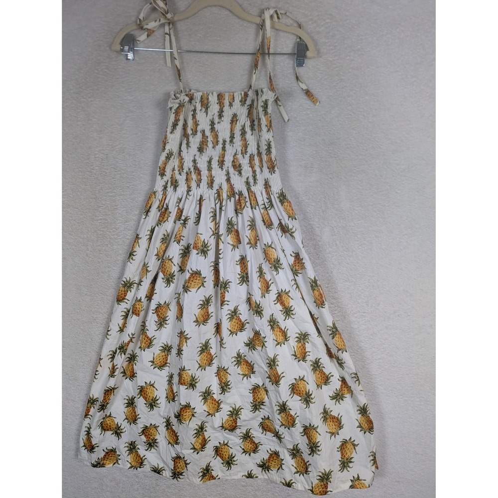 Hawaii Station Midi Dress Women's One Size White Pineapple Smocked Tie Shoulder